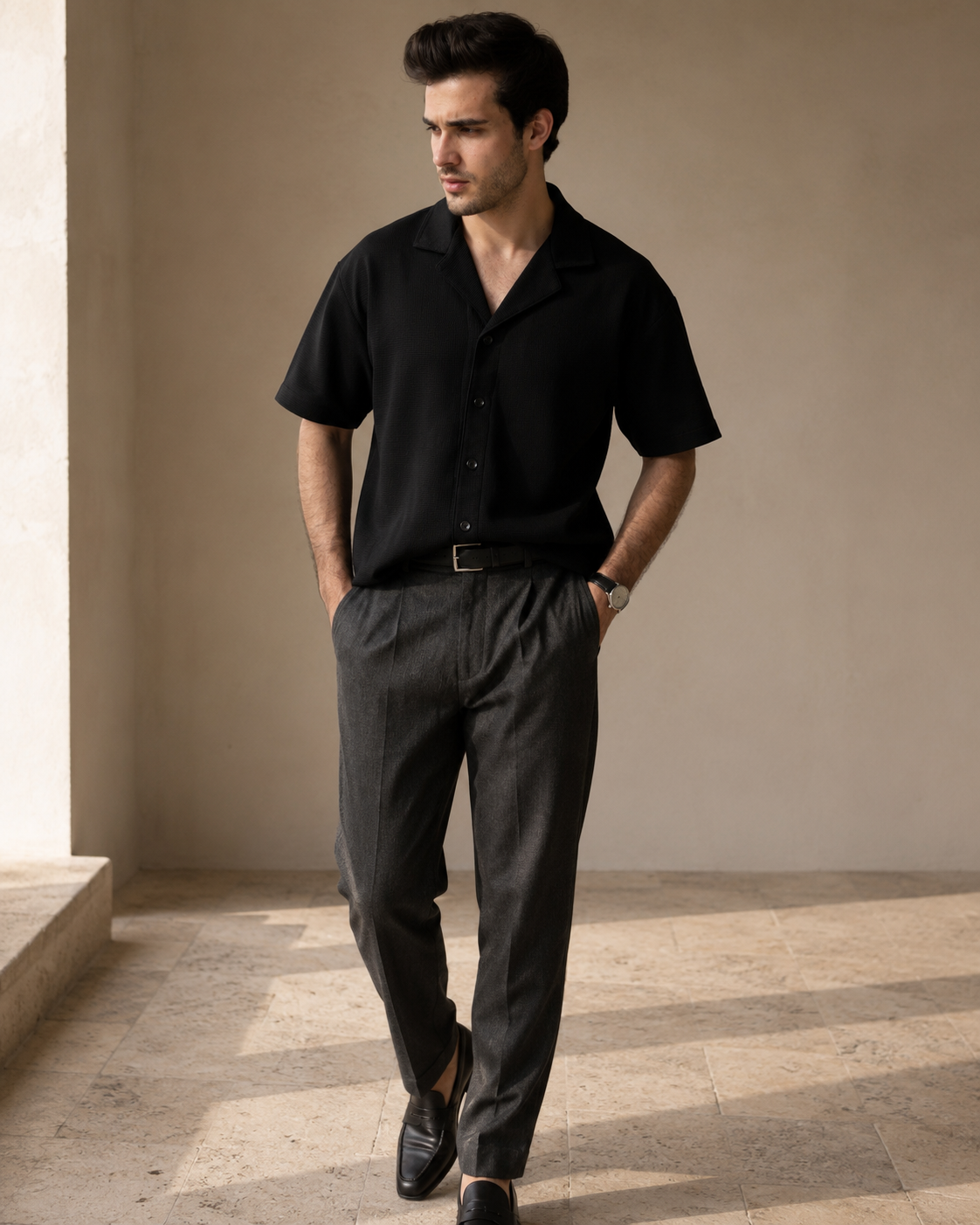 BLACK CUBAN BUTTON DOWN