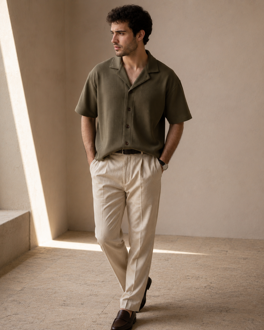 OLIVE CUBAN BUTTON DOWN